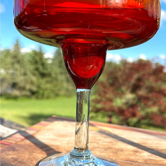 Vintage Set of 2 Hand Blown Mexican Red/yellow Margarita Glasses Barware - Picture 9 of 11
